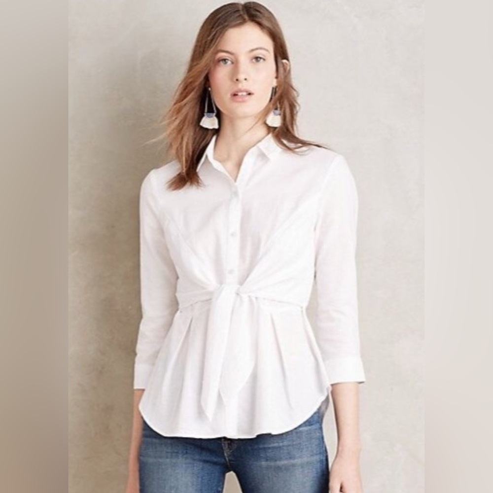 Classic White Tie-Front Women's Shirt